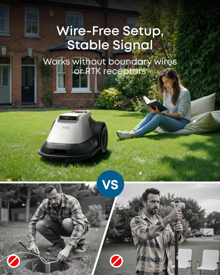 Eufy Robot Lawn Mower E15, Wire-Free, 800m² Coverage, Auto Mapping, Obstacle Avoidance, Edge Trimming, Blade Set